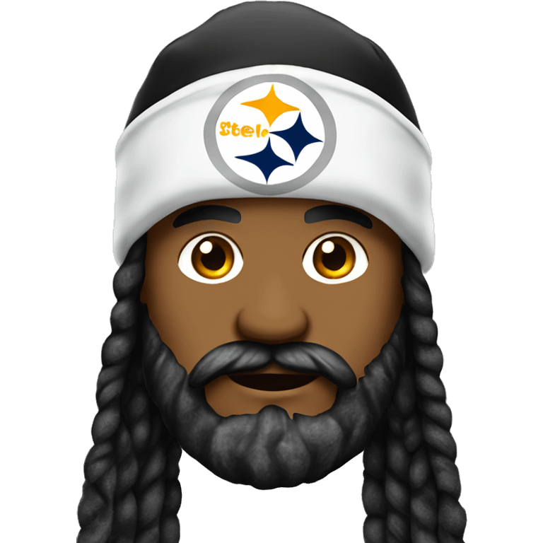 A man with a long beard wearing Steelers football beanie  emoji