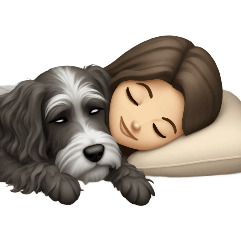 White girl brown long hair sleeping with a zvergschnauzer  emoji