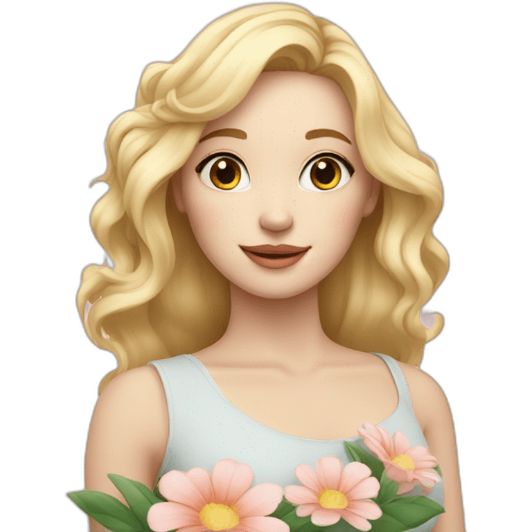 young pretty blond woman with pale skin and flowers  emoji