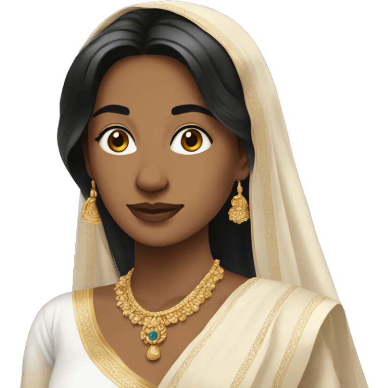  beige skin ;Black long hair wearing white saree emoji