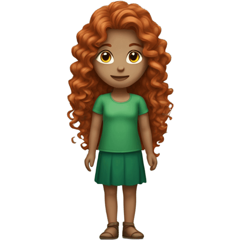 Girl with long curly red hair wearing green white skin  emoji