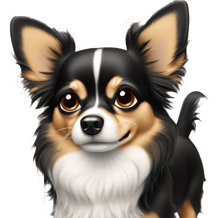 Chihuahua wiener dog fluffy black white and tan emoji