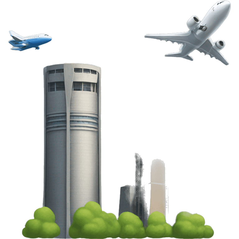 Two towers with a plane emoji