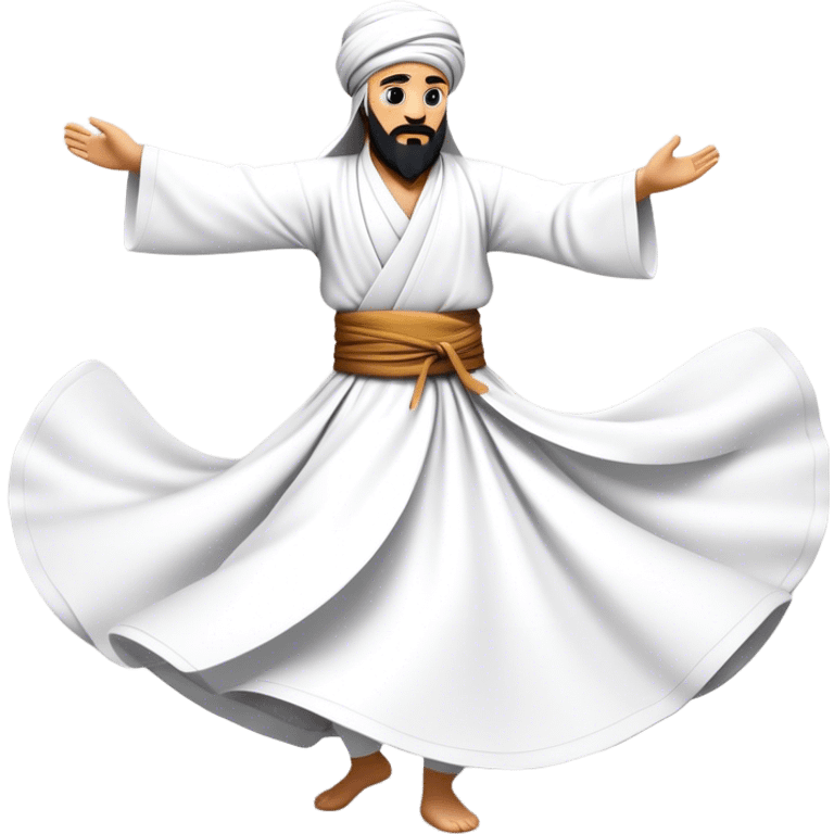 Cinematic Realistic Whirling Dervish Dance Emoji, depicted as a mesmerizing traditional Sufi dance scene with flowing robes and dynamic movement, rendered with vibrant textures and swirling mystical lighting that captures its spiritual energy. emoji