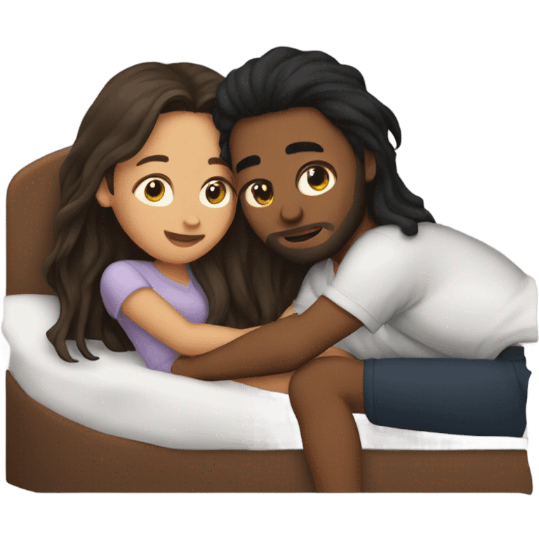  haired girl and boyfriend cuddling in bed emoji