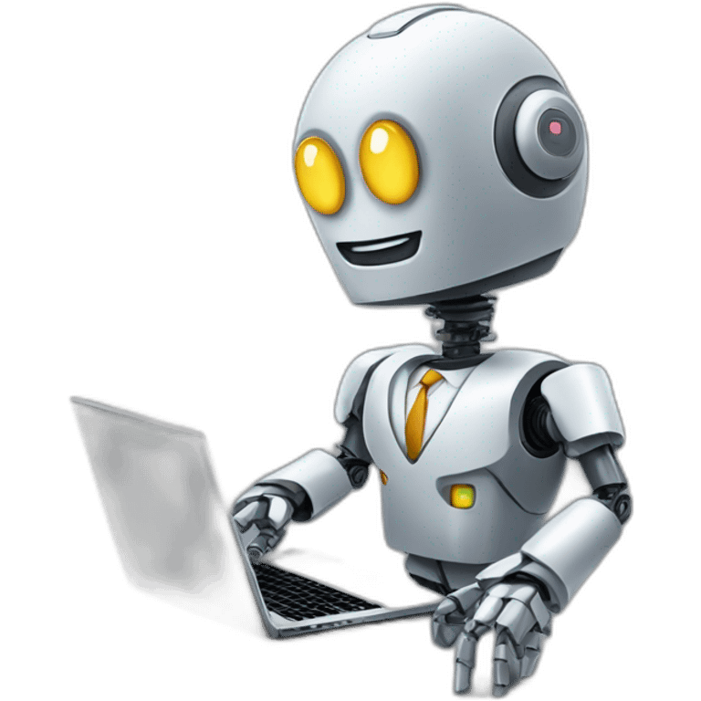 robot in a suit with head tilted using a laptop emoji