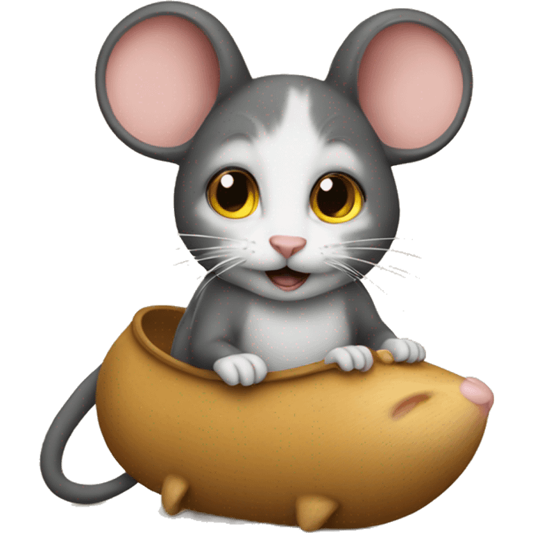 a mouse riding a cat emoji