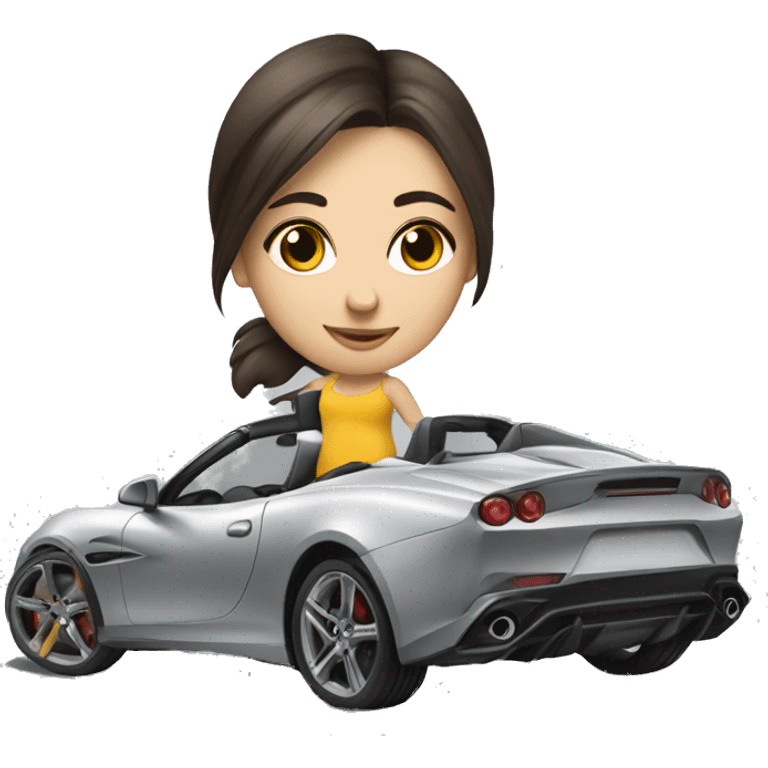 brunette girl draws a sportcar emoji