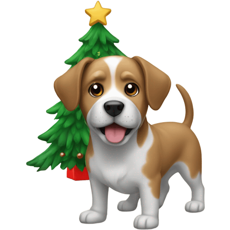 Dog by christmas tree emoji