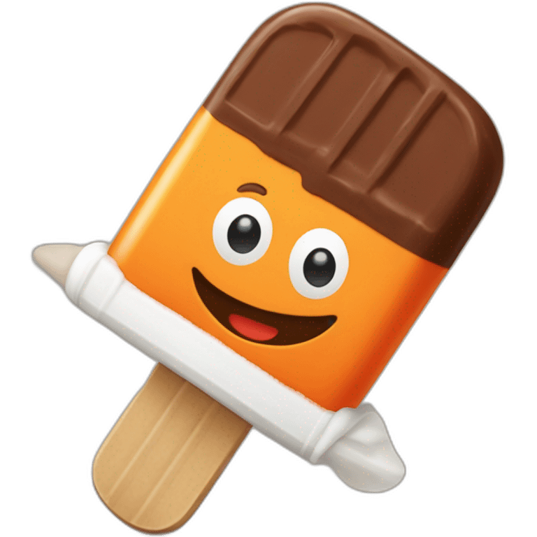 a popsicle with one orange stripe, a white stripe and a chocolate top, which is wearing a sword emoji