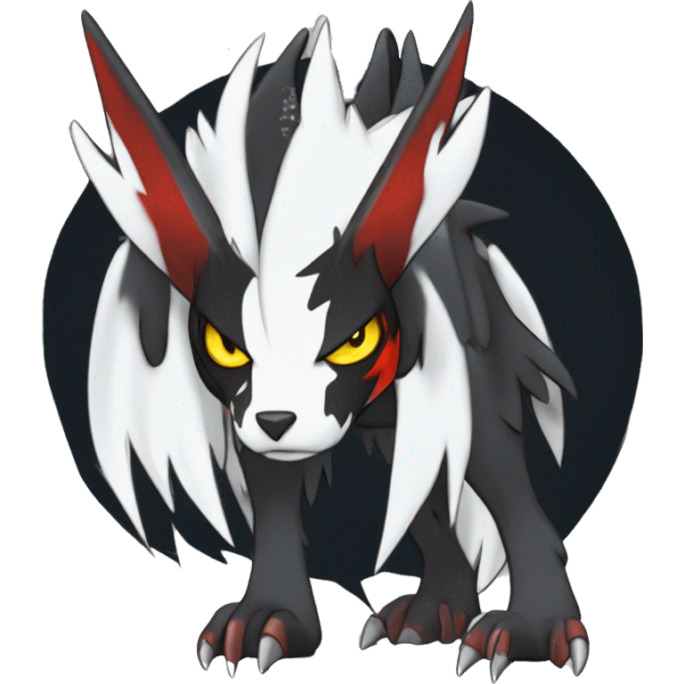 Cool Edgy Absol-Houndoom-Luxray Fakémon Digimon with Red and white Edgy markings, full body, outlined emoji