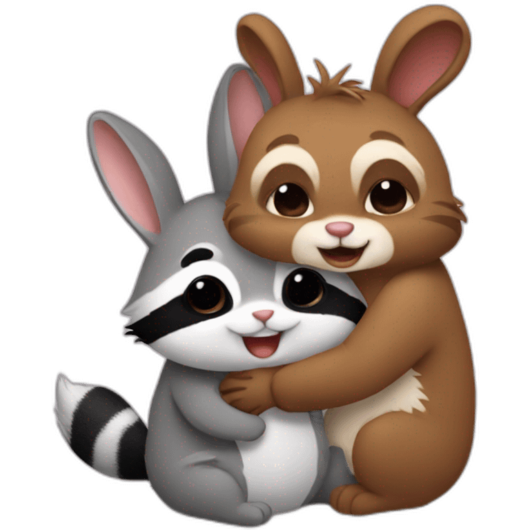 bunny and raccoon hug emoji