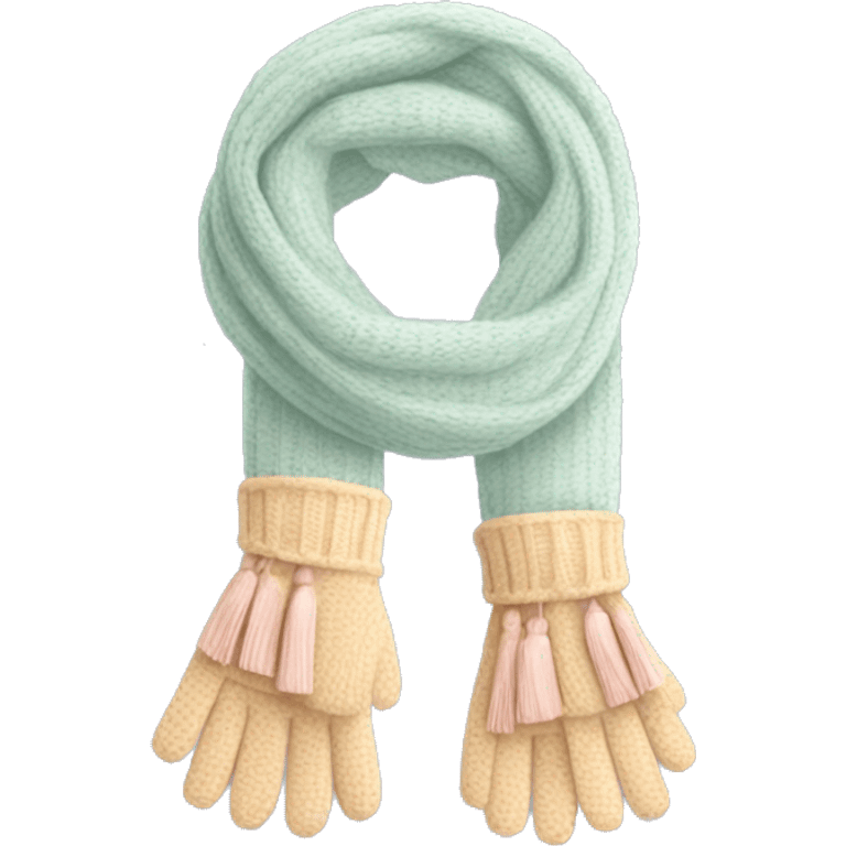 Gloves and Scarf: A matching set in pastel colors, with a cozy texture, and tassels on the ends of the scarf. emoji