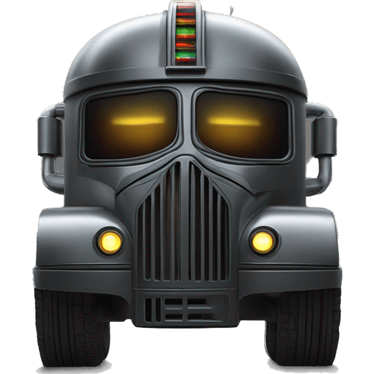 Darth Vader’s armored 1936 graphite colored school bus with horizontal holographic flames  emoji