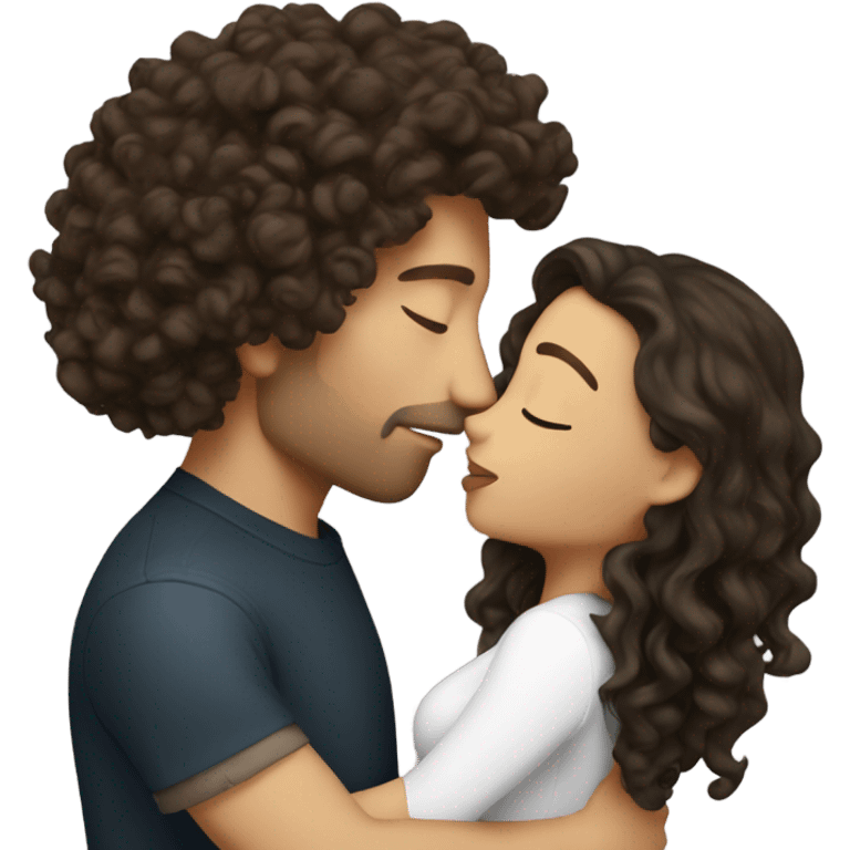 Brunette long curly hair kissing her white man  emoji