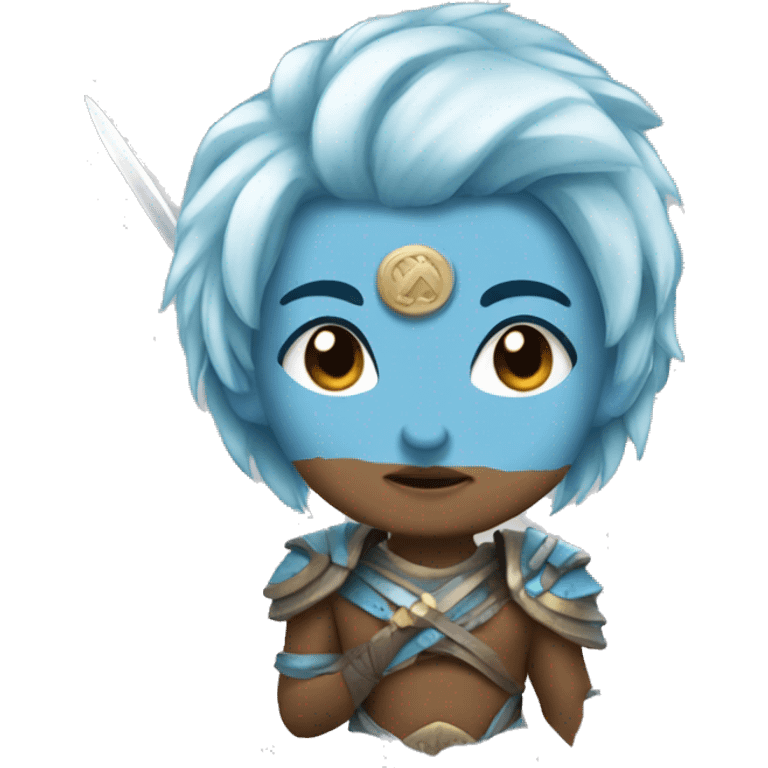 a little and cute warrior with light blue hair emoji