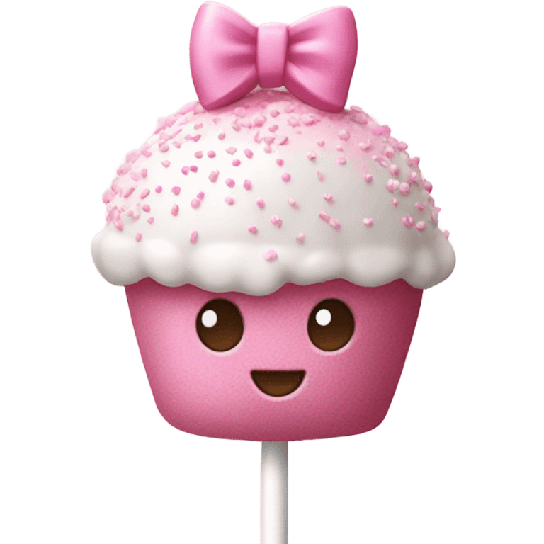 A pink cake pop with white sprinkles and a pink bow on the end emoji