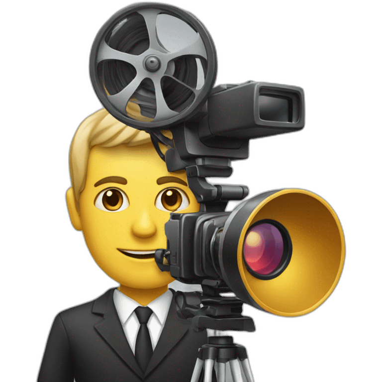 Man in suit with movie camera head emoji