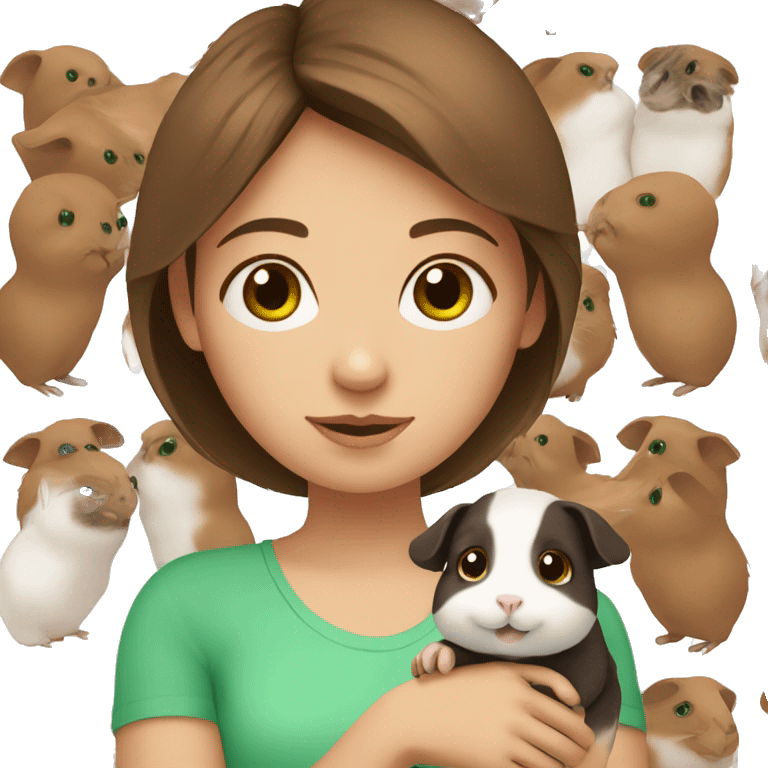 Brown haired girl with green eyes holding two Guinea pigs emoji