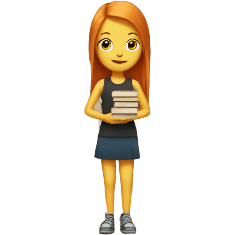 A stack of books next to a ginger girl  emoji