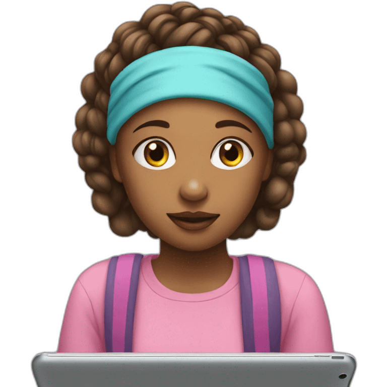 A girl wearing a headband watching YouTube on an ipad emoji