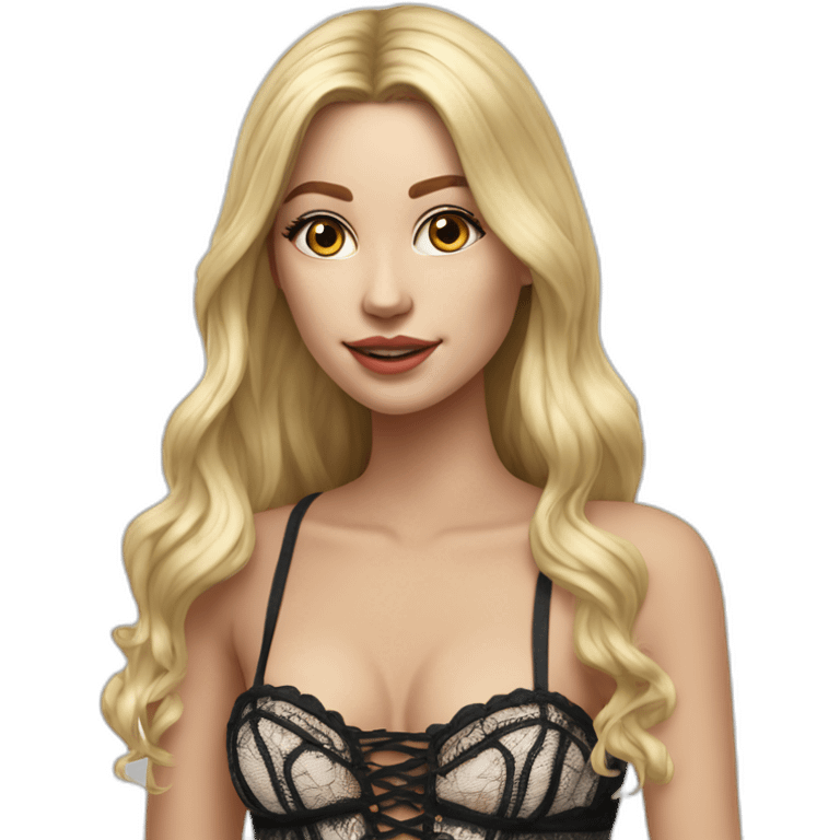 hyperrealistic caucasian blonde female, long straight hair, white lace-up crop bustier, full body view emoji