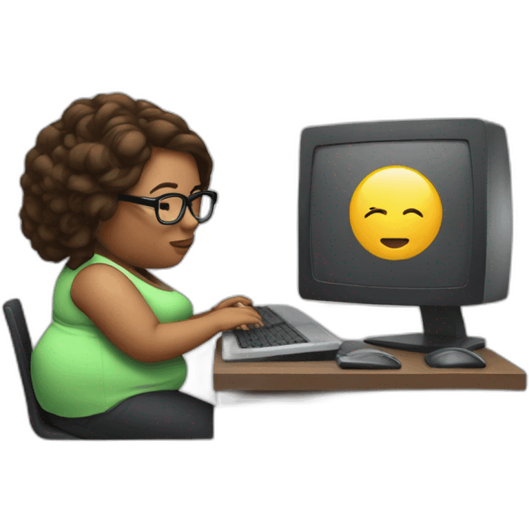 woman overweight with glases and using computer emoji