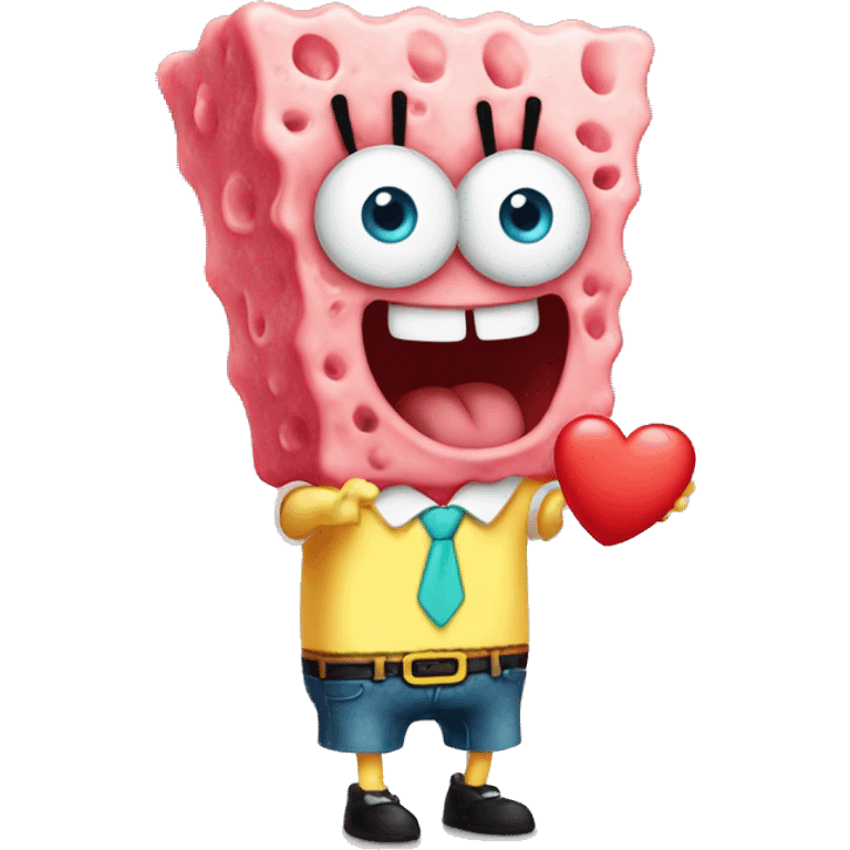 SpongeBob cute with heart in hand emoji