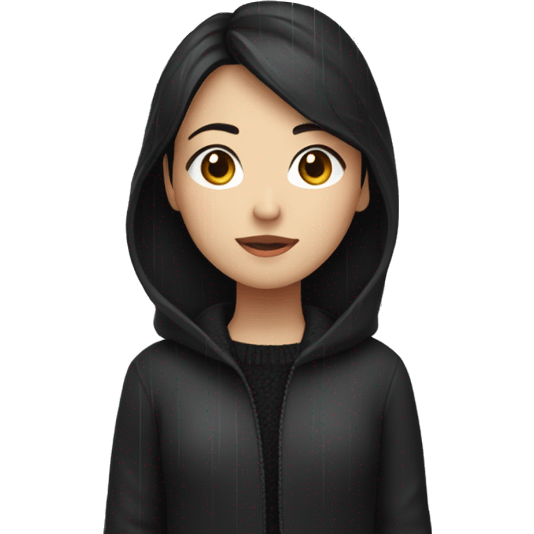 dark haired asian girl with black sweater in the rain emoji