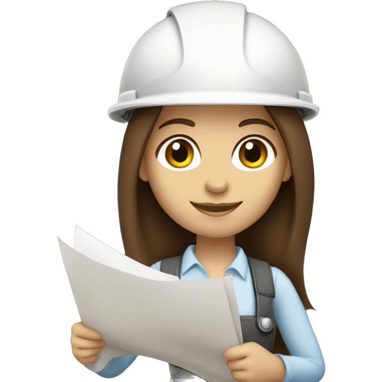 young woman profession architect ,with brown hair and brown eyes, holding blueprints  emoji