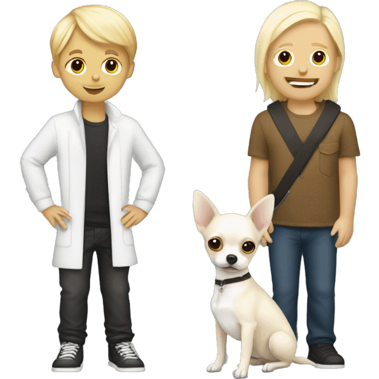 I need an emoji with a todler boy with blond haïr platine with a white chihuahua  emoji