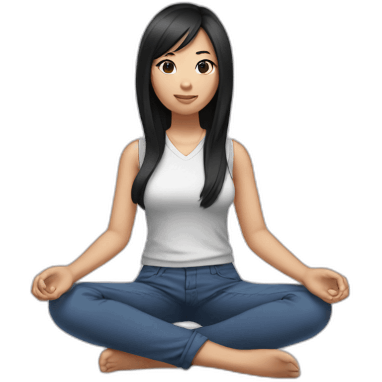 Asian girl with black hair Cross legged emoji