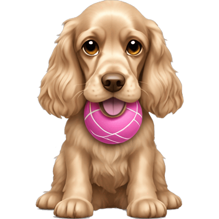 beige english cocker spaniel with pink tennis ball emoji