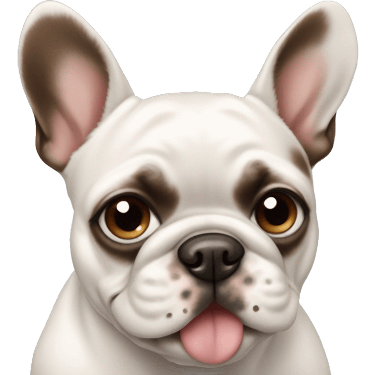 Frenchie with one blue eye and one brown eye smiling  emoji