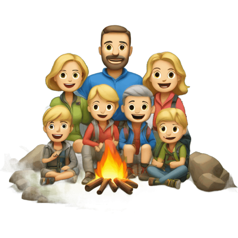 Caucasian Family of 8 camping in mountains emoji