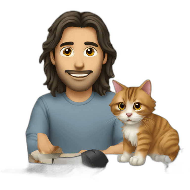 guy long hair desk with cats computer emoji