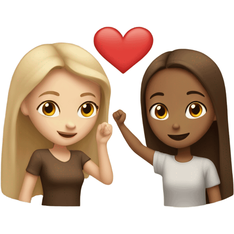 Light skin girl giving heart to brown skin girl  emoji