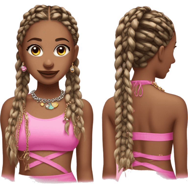 Emoji with stunning beauty boxbraids with jewelry and a pink swim suit  emoji