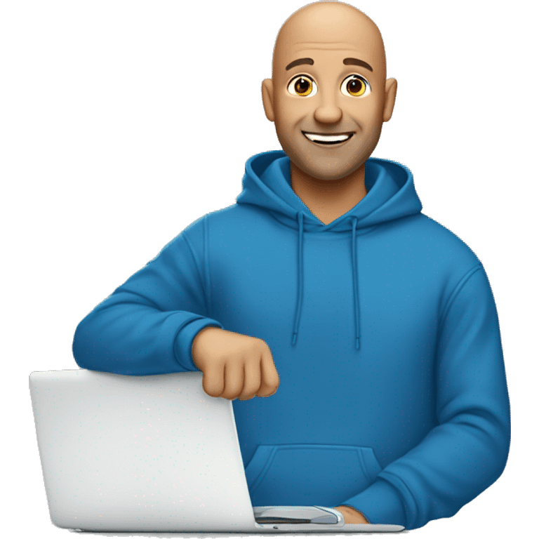 smiling bald man in Blue hoodie emoji