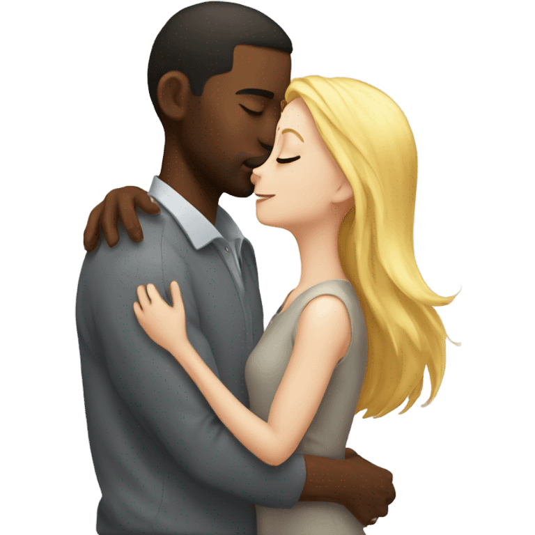 white read headed girl kissing black guy with eyes closed emoji