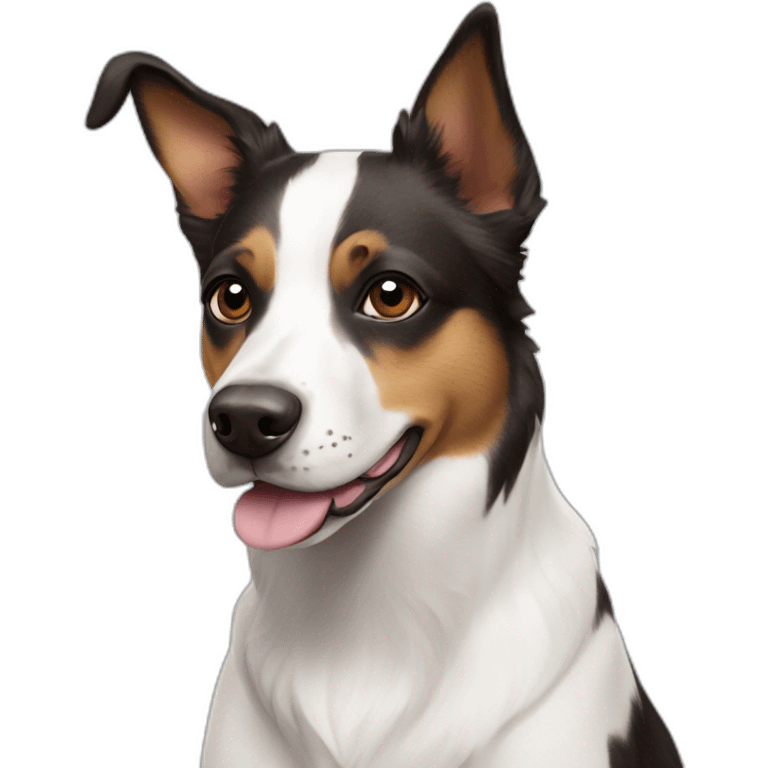 dog white with dark brown spot over left eye Australian Shepard boston terrier mix pointed ears emoji