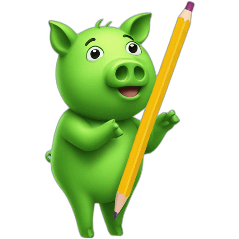 green piggy holding a pencil emoji