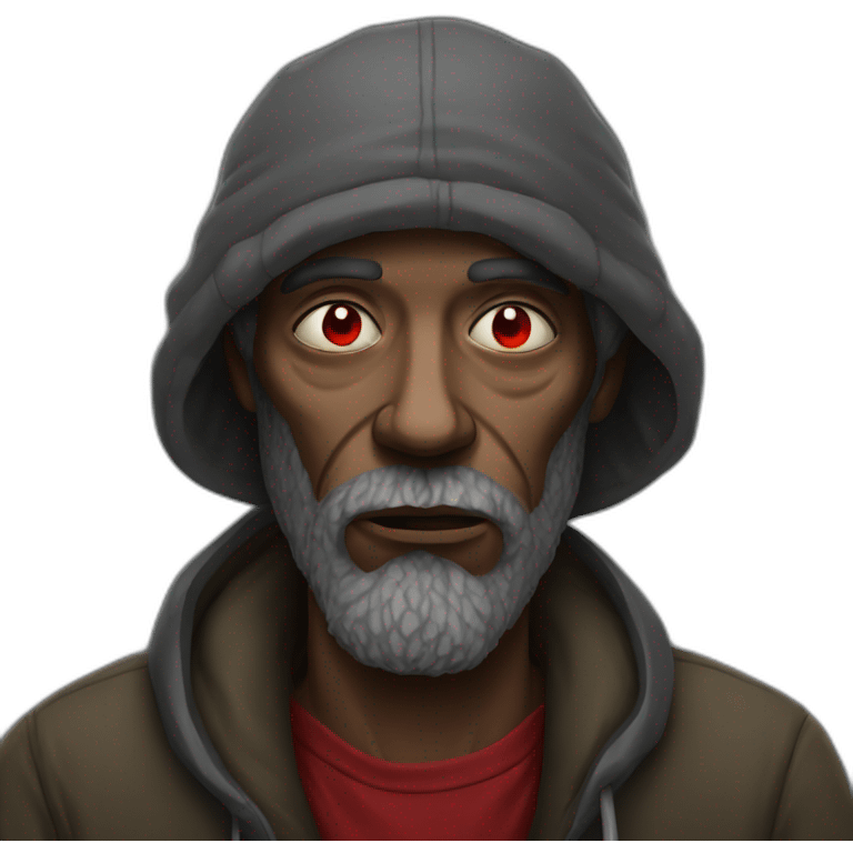 Homeless man with red eyes smoking emoji