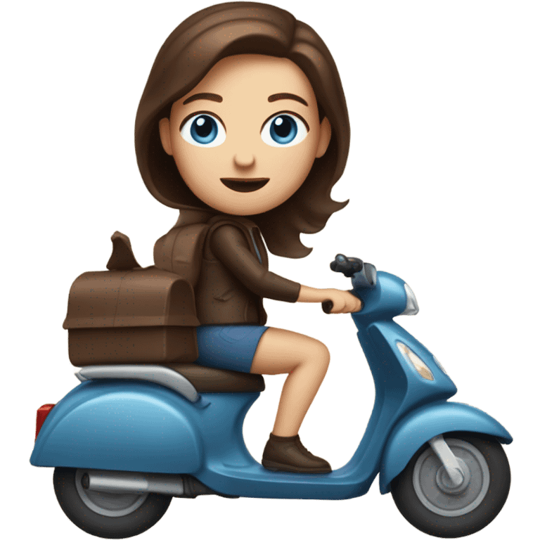 White women with Blue eyes and chocolate hair on scooter emoji