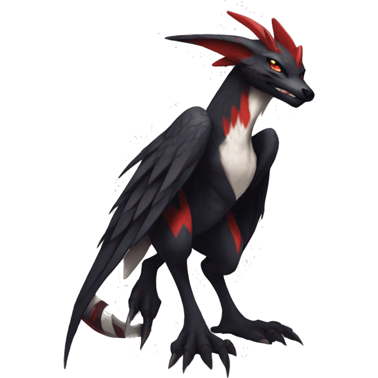 Black Cool Edgy Anthro Noivern-Nargacuga-Sergal-Fakémon  with White and Red Edgy markings emoji