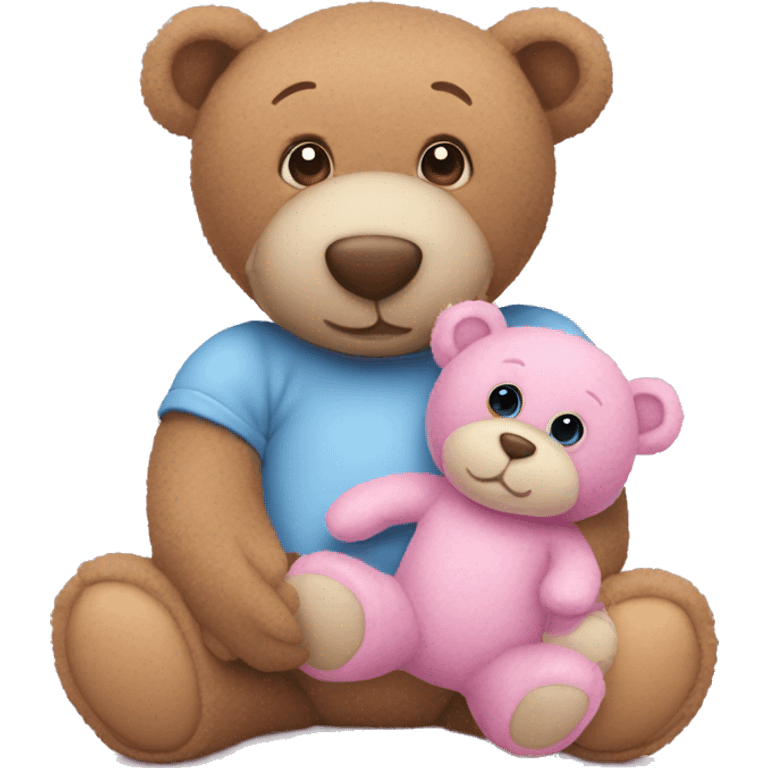 Two blue baby teddy bears held by a pink mommy teddy bear emoji