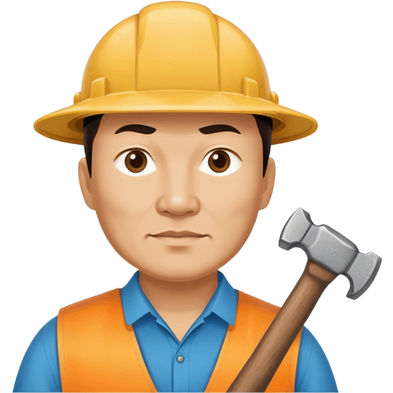 photorealistic kazakh worker middle age with 
hammer emoji