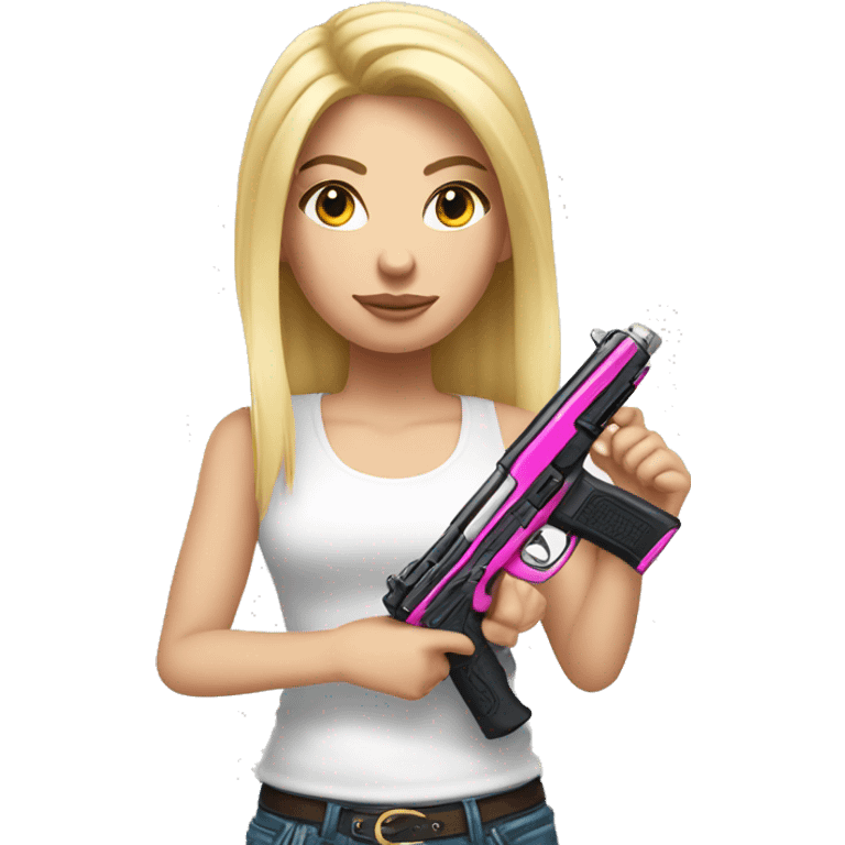 White Girl with Tattoos and blond straight hair Holding pink gun  emoji