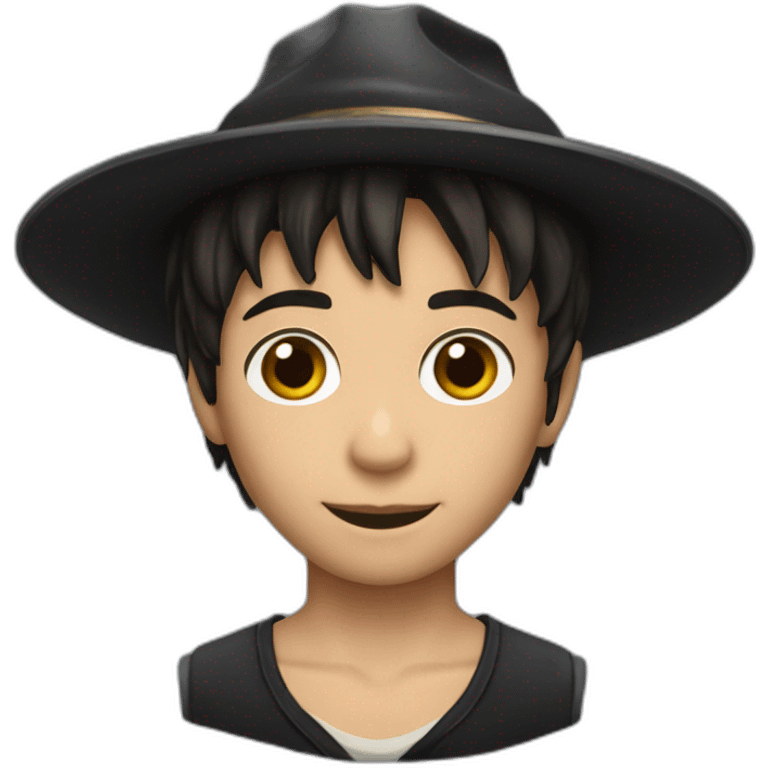 Niño con flequillo negro con sombrero seleccionador de harry potter emoji