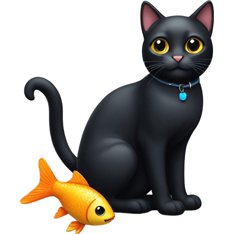 Cute black cat with a fish toy emoji